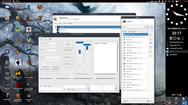 Ceti-2 GTK theme and the list of applets on the top panel